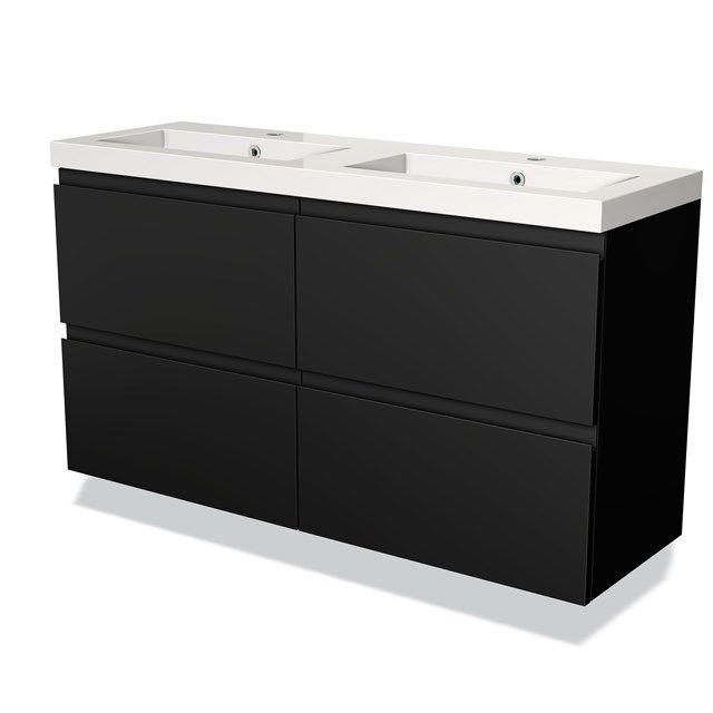 Maxaro Badkamermeubel 120cm Modulo Slim Mat Zwart 4 lades Greeploos Wastafel Mineraalmarmer