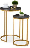 Merkloos Relaxdays bijzettafel - set van 2 - 2 groottes - marmerlook - metalen poten - zwart-goud