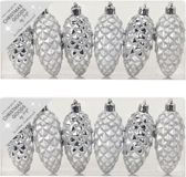 Inge-glas Inge's Christmas Decor Gmbh 12x stuks kunststof kersthangers dennenappels zilver 9 cm kerstornamenten