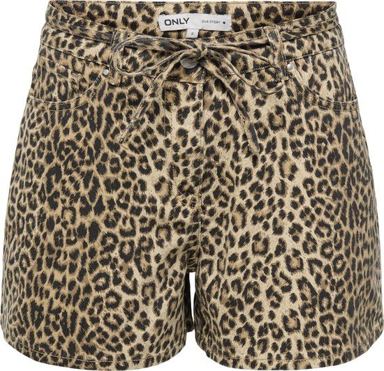 ONLY Naomi String Short Dames - Maat S - Beige - Zwart - Panterprint - Katoen - Regular Fit - Vrouwen