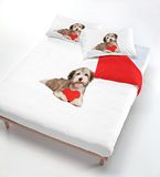 Italian Bed Linen Digitale dekbedovertrekset (zaklaken 150x200cm + kussensloop 52x82cm), hond rood hart, Katoen, Single