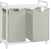 VASAGLE - Wasmand 92 liter - 2 compartimenten - met plank - oxford stof - 2 x 46 liter - 73 x 33 x 72 cm - wit