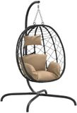 vidaXL Hangende Eivormige Stoel met Kussen Taupe Poly Rattan & Staal