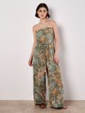 Apricot Bandeau Leaf Wide Leg Jumpsuit