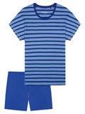 Schiesser dames shortama 100% katoen - Casual Essentials - Zomer pyjama korte broek en korte mouwen - 44 - Blauw