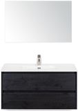 BES LED Dante Badmeubelset 100 cm - Black Oak - Keramische Wastafel Wit Cover met Spiegel
