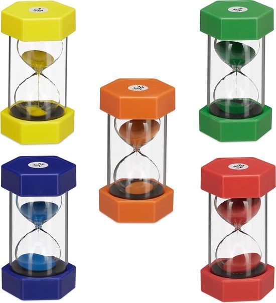 Relaxdays Zandlopers Kinderen - 5 Stuks - Tijd Leren - Rood/Blauw/Geel