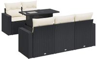 vidaXL 6-delige dining loungeset met kussens, polyrotan, zwart en crème