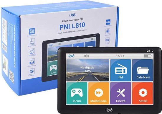 PNI GPS-navigatiesysteem L810 7 inch scherm, 800 MHz, 256 MB DDR, 8 GB intern geheugen, FM-zender