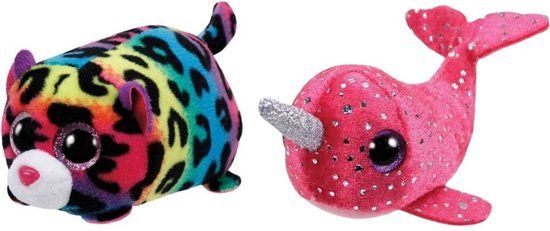 Ty - Teeny Ty's - Jelly Leopard & Nelly Narwhal - Pluche Knuffel - Meerkleurig
