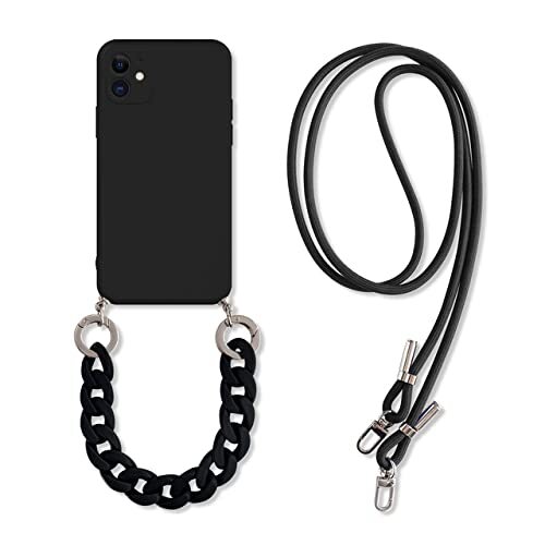 ZUNGLY Crossbody Lanyard Ketting Marmeren Ketting Siliconen Case voor Iphone 13 12 Mini 11 Pro XS Max XR X 8 7 6S 6 Plus SE Cover, Zwart, Voor iPhone 11