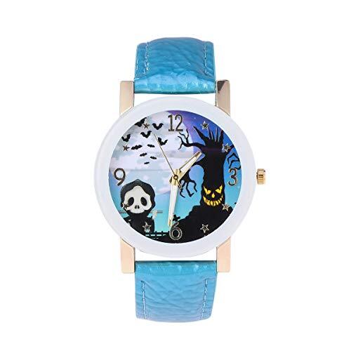 VILLCASE Polshorloge-Dames Modieus quartz horloge Ghost Festival-activiteiten Polshorloge Witte cirkel Glas Vrije tijd Dameshorloge Halloween-themahorloge Lake Blue