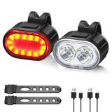 Oderra Led-fietsverlichting voor en achter, USB-fietsverlichting, oplaadbaar, 4/6 modi (fixed/stroboscoop), waterdicht IPX4, autonomie 10 uur/12 uur - voor MTB, fiets, skateboard