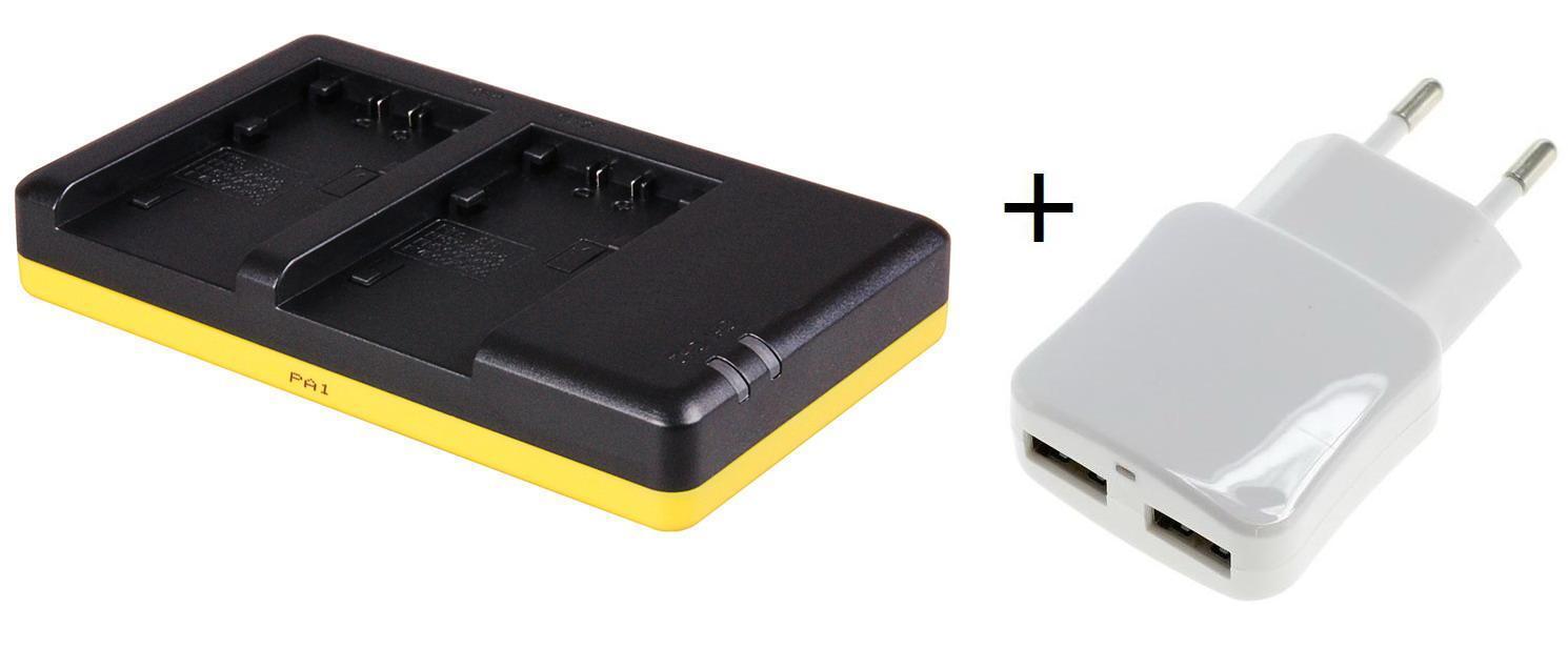 - (compatible) Duo lader voor 2 camera accu's Sony NPFH30 / NPFH50 + handige 2 poorts USB 230V adapter