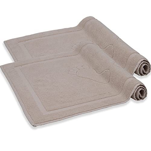Komfortec Badmat, 2-delig, badstof, douchemat, wasbaar, douchemat & badtapijt, 50 x 80 cm, zand/beige