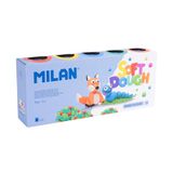 MILAN® Doos met 10 flessen 85 g, zachte modelleerpasta, kleuren: wit, geel, oranje, rood, roze, paars, blauw, lichtgroen, groen en zwart.