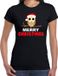 Bellatio Decorations Dames Kerst Uil T-shirt Zwart XXL