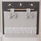 PETTI Artigiani Italiani - Ovenafdekking, elegante ovenafdekking, shabby-chic-stijl, eenkleurig met ruches van sangallo-kant en strikken, ovenafdekking van katoen, ovenafdekking 50 x 42 cm, lichtgrijs
