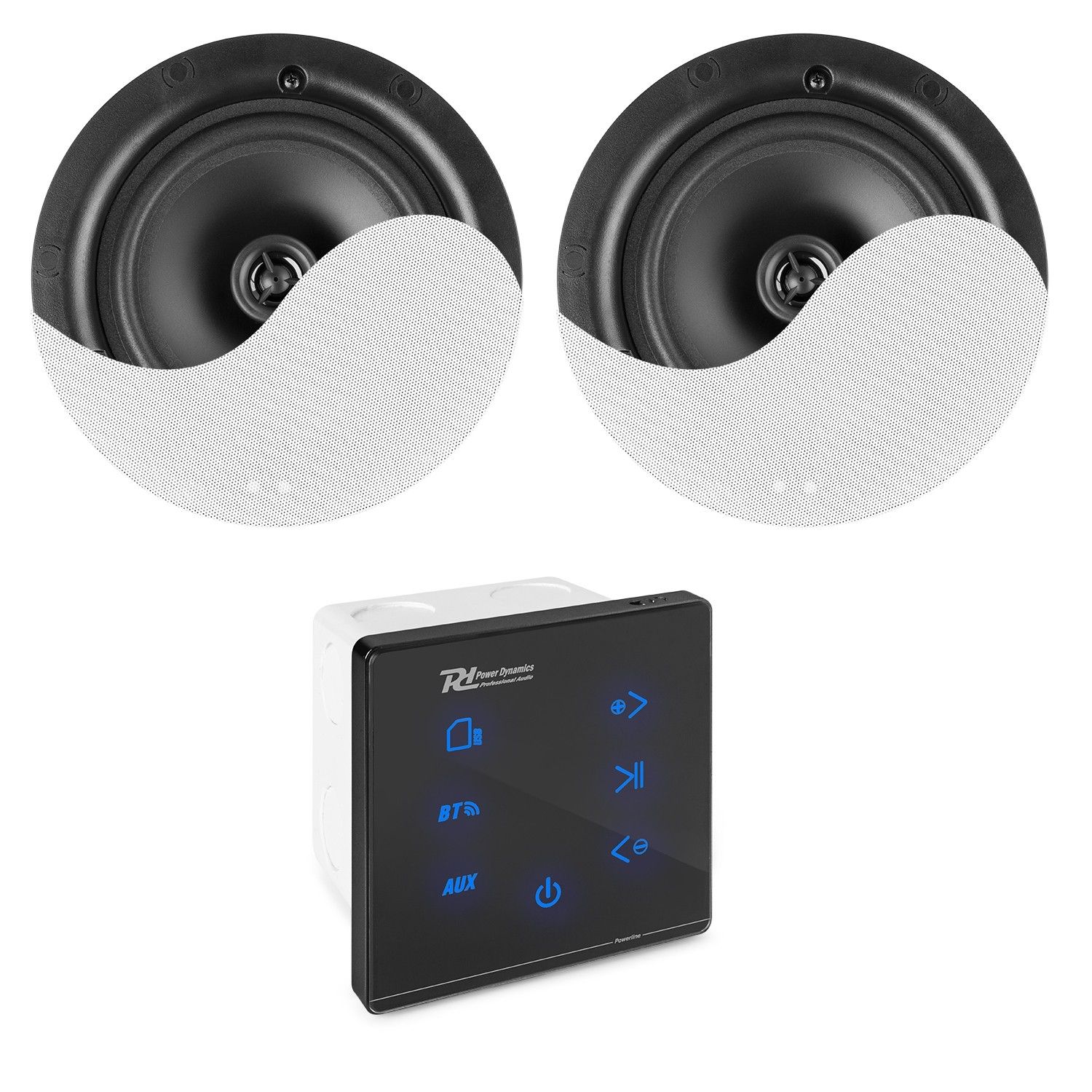 Power Dynamics Powerline A50BSet - Inbouw versterker met 2 plafondspeakers - Zwart