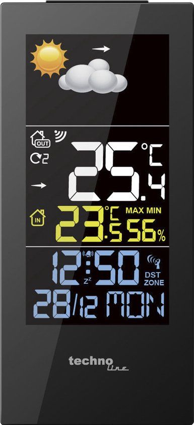 Technoline WS 6446 Weerstation met kleurendisplay, binnentemperatuur, buitentemperatuur, luchtvochtigheid, weertrends, temperatuurtrends, hoogkant