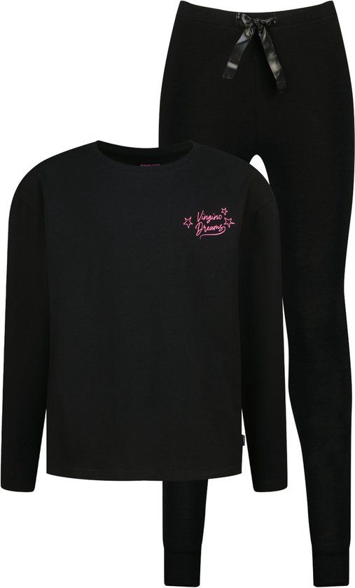 Vingino Widya Meisjes Pyjama Lange Mouw Panterprint Katoen/Elastaan Deep Black 134/140