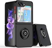 Tumundosmartphone Matte hoes met zwarte rand en 360° draaibare ring voor Samsung Galaxy Z Flip 6 5G