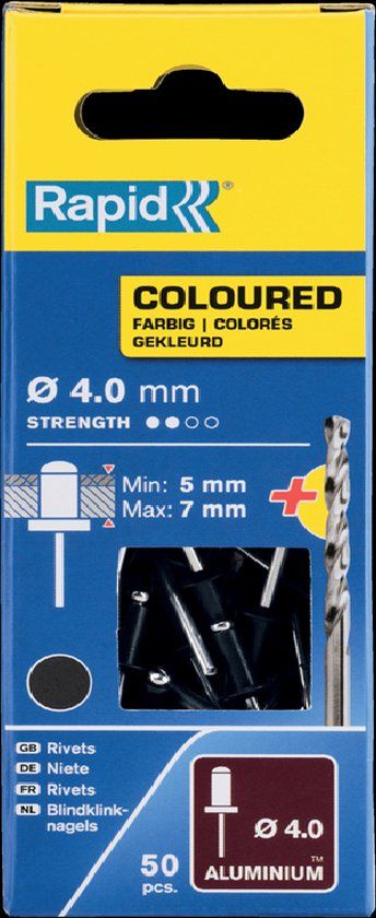 Rapid Blindklinknagels Donker Grijs Ø 4 x 10 mm Incl. Boor 50 st.