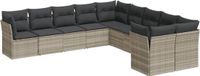 vidaXL 10-delige loungeset met kussens, polyrattan, lichtgrijs