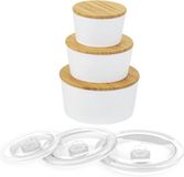 Sans marque 3 x boîte de conservation avec couvercle en porcelaine, 6 x couvercle en bambou et plastique, boîte de conservation blanche en porcelaine, pour farine, café, muesli ou accessoires de salle de bain