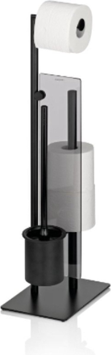Kela Toiletrol en WC-borstel Houder, 18 x 26 cm, Getint glas, Zwart - | Style