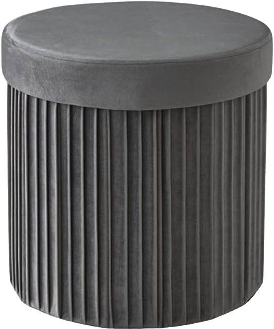 Merkloos Relaxdays Poef met opbergruimte - 38 cm - fluweel - donkergrijs
