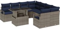vidaXL Tuinbank Set 9-delig 8 zitplaatsen Grijs en Marineblauw