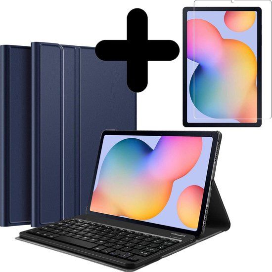 Donkerblauw Keyboard Case Cover voor Samsung Galaxy Tab S6 Lite met Screenprotector - Bluetooth, QWERTY