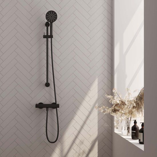Brauer Black Edition Douchekraan opbouw - glijstang - 1 functie - handdouche rond 3 standen - mat zwart