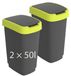 Poubelle cuisine set de 2 - 25 litres par poubelle - Anthracite - Avec couvercle basculant et couvercle à charnière