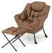 COSTWAY Fauteuil avec Pouf – Fauteuil inclinable avec accoudoirs et repose-pieds – Fauteuil de salon Fauteuil de télévision Fauteuil club – Marron – 75x81x94,5 cm | Pouf 42x42x48 cm