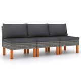 VidaXL Tuinbank Rotan, Hout, Grijs, 3-zits