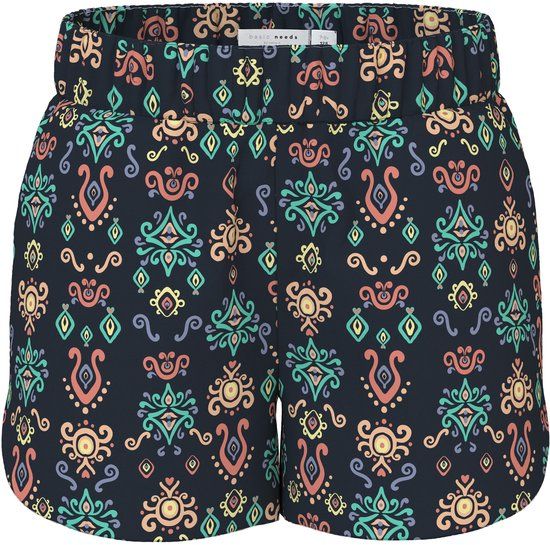 NAME IT Meisjes Bermuda shorts NKFVINAYA SHORTS FFFF NOOS - Maat 134 - Polyester/Elastaan - Gebloemd - Dark Sapphire