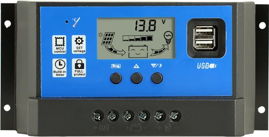 dieko 50A DC 12V - 24 V PWM Solar laadregelaar met LCD en 5V USB