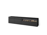 Meuble TV effet bois noir 200x35x45cm cheminée effet feu
