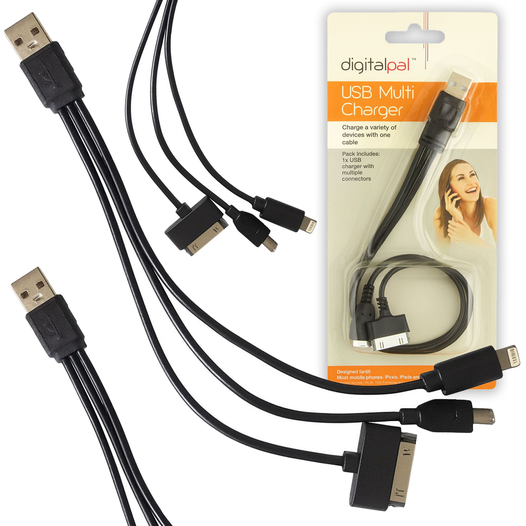 Vitolog Digitalpal Kabel USB 3w1 - Veelzijdige Laadkabel - Micro USB - Apple Lightning - 30 Pin