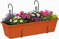 Geli Plantenbak Balcony - Terracotta Bruin/Rood - Met Metalen Ophangbeugels - 60 x 18 x 15 cm - Hard Kunststof - Langwerpig