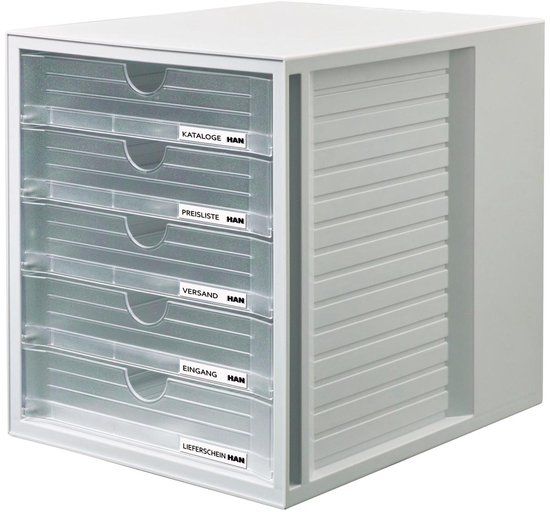 HAN Systembox Ladenkast - 5 Laden - Grijs/Transparant