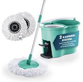 CLEANmaxx Power-dweilset + 2 reservedoeken - vloerwisser en poetsemmer | Met twee kamers filtersysteem & voetpedaal | geen vuile handen meer | wisser incl. telescopische steel