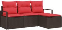vidaXL Bankstel 4-zits Bruin en Rood polyrattan