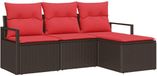 vidaXL Bankstel 4-zits Bruin en Rood polyrattan