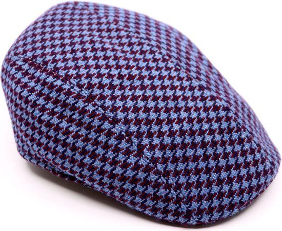 Jos van Dijck Flatcap Split Pied de Poule Wol Denim Rood Maat 59 - Unisex
