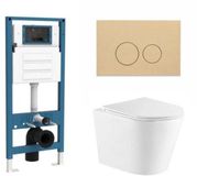 QeramiQ Dely Toiletset - inbouwreservoir Qeramiq Flush - slim zitting - kunststof beige bedieningsplaat - ronde knoppen - glans wit