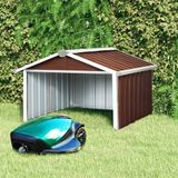 Merkloos Robotmaaier Garage - 92 x 97 x 63 cm - Bruin Hout-look - Gegalvaniseerd Staal - Weerbestendige Overkapping - Universele Grasmaaier Bescherming - Onderhoudsvrij