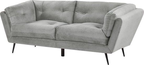 Beliani LENVIK Driezitsbank - Grijs Fluweel - Retro & Vintage